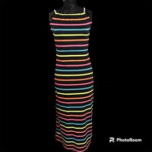 Funky pre-loved neon stripped dress.  Maker and size label cut out (size/4??)